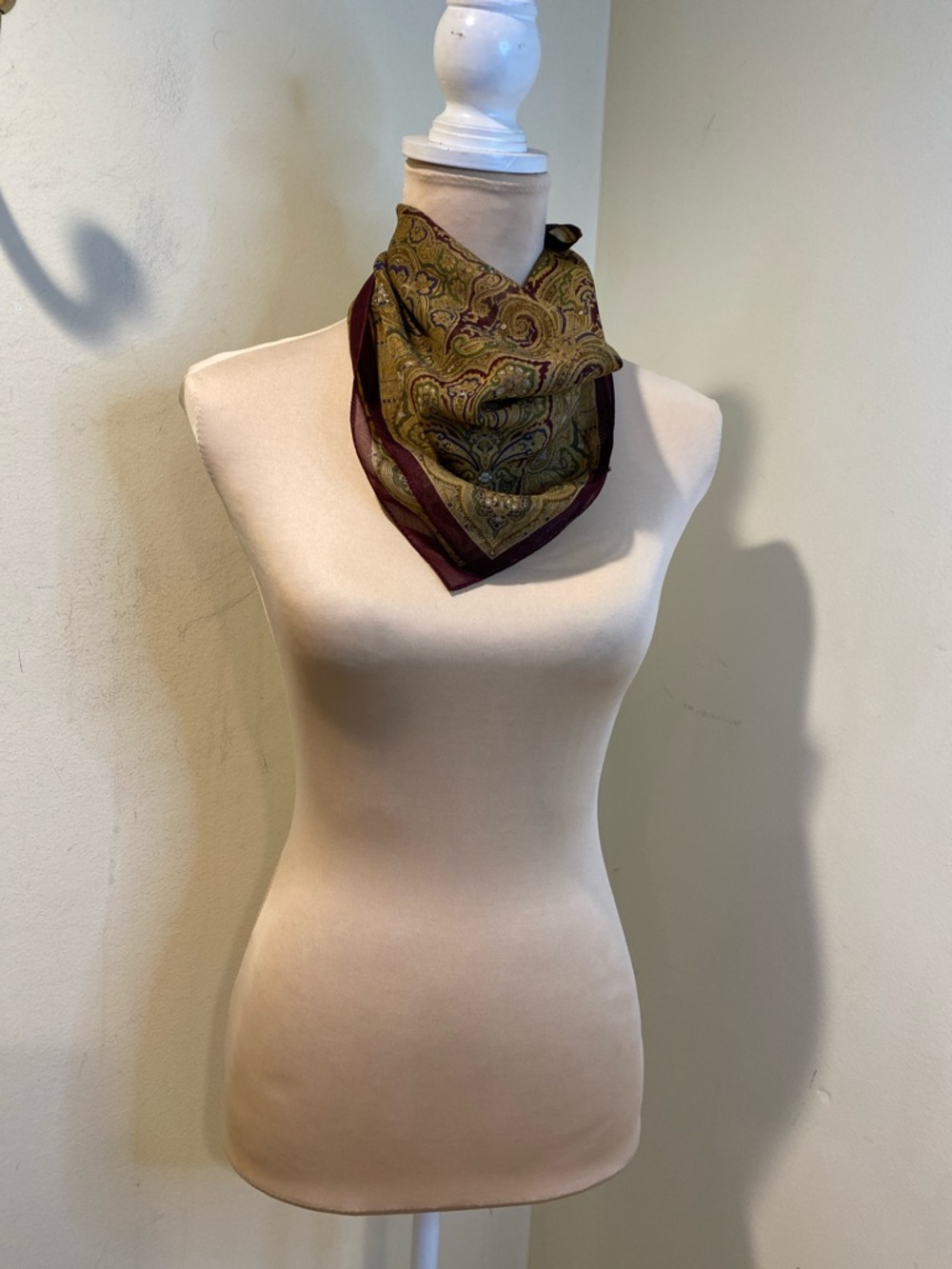 Paisley Bandana Scarf in Olive and Burgundy